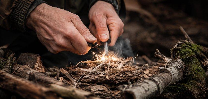 Zu sehen ist das Bild 1 des Beitrags mit dem Thema: Feuer machen mit Feuerstahl